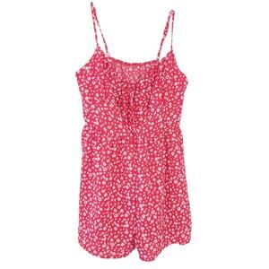 Shein Romper Shorts Small Red White Flowers Summer, Spaghetti Strap, Cottagecore
